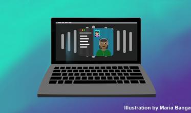 laptop with podcast
